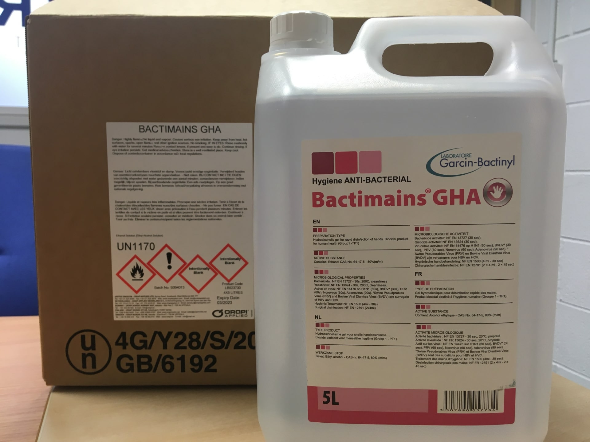 Bidon Gel Hydro Désinfectant BACTIMAINS GHA - 5 Litres (5000 Ml) - Neuf - Fabriqué En France